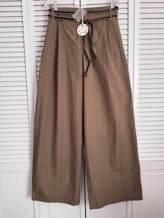 Eddy Pants - Eddy Willow Pant Coco Check Baby Blue Pinstripe Wide Leg Brown Medium NWT